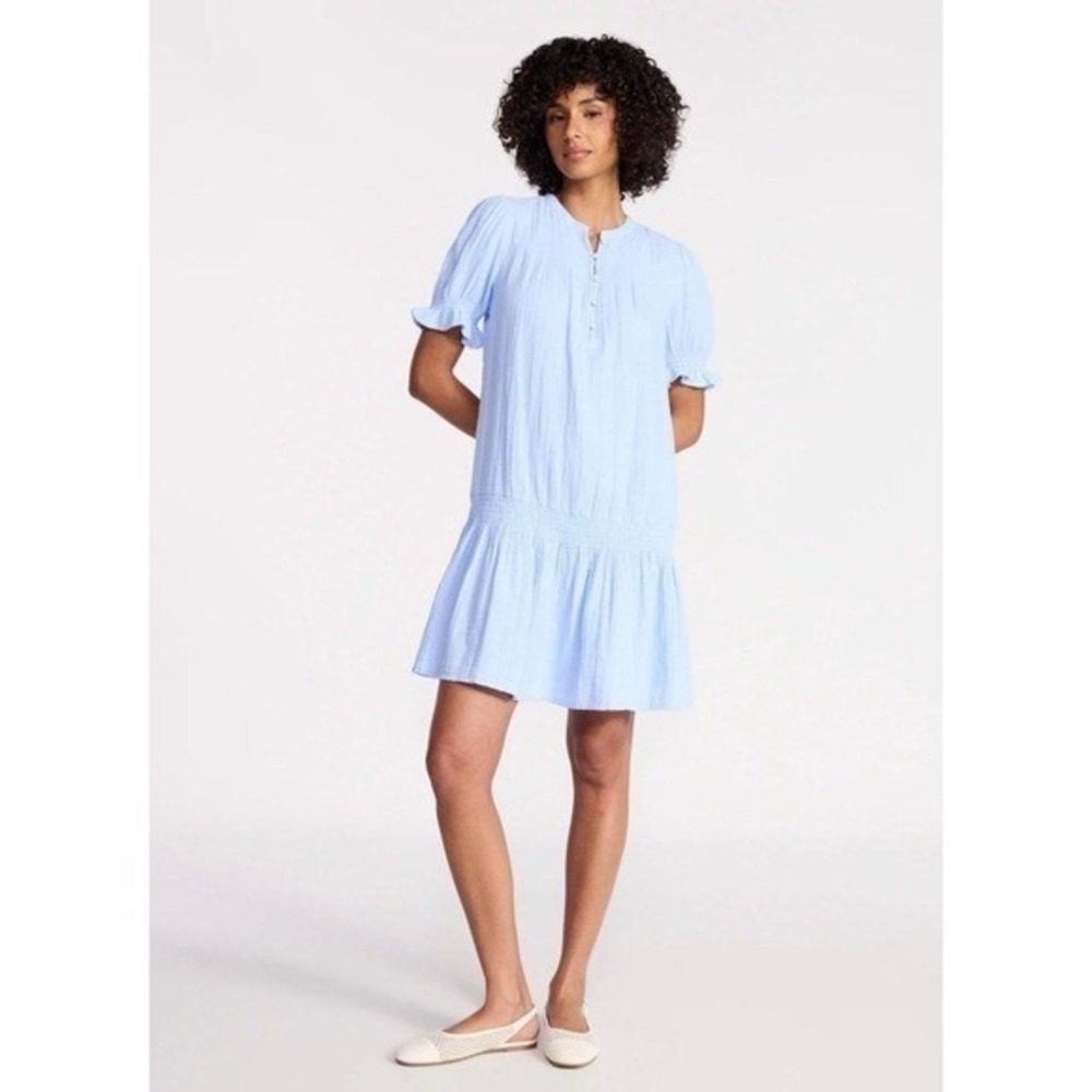 Women's Cotton Double Cloth Mini Dress with Drop Waist, Size S boho preppy chic
